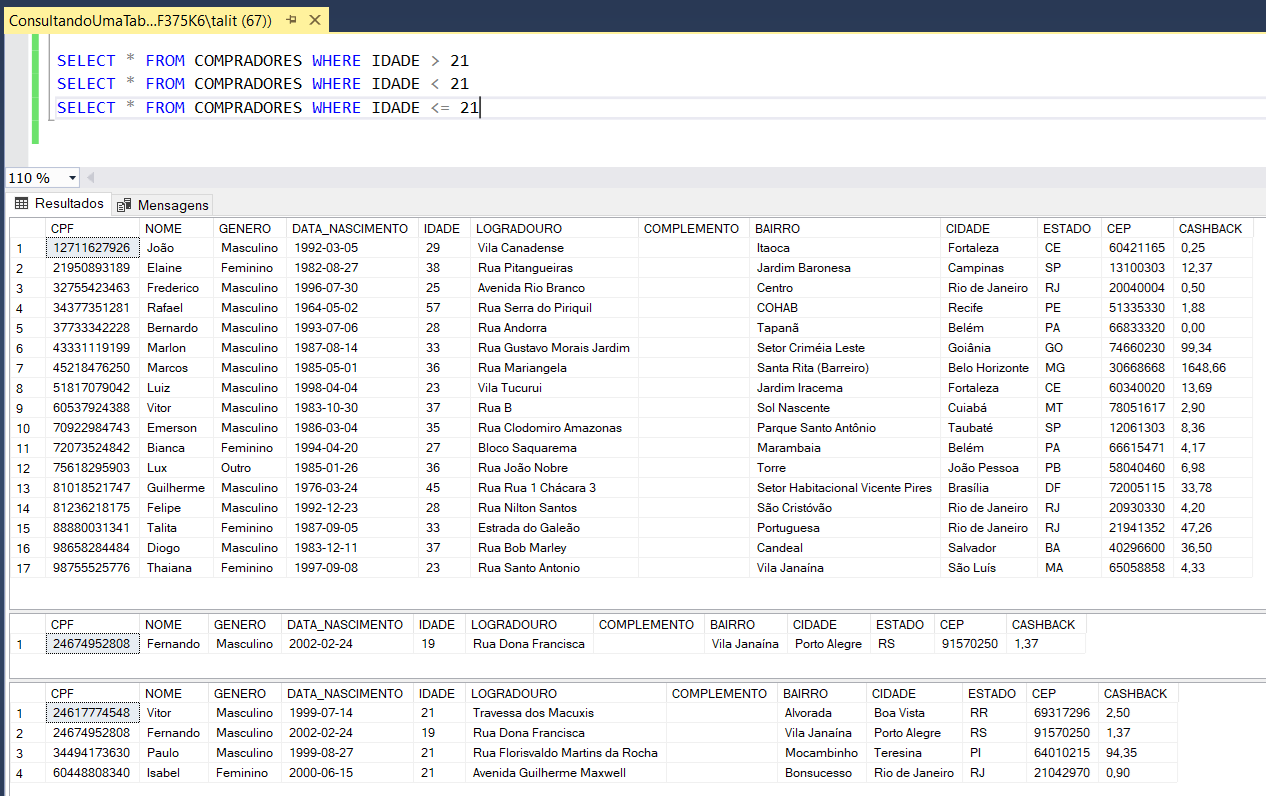 Comandos de consulta e manipulação de dados no SQL Server